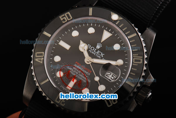 Rolex Submariner Pro-Hunter Automatic Movement PVD Case with Ceramic Bezel-Black Dial and Nylon Strap - Click Image to Close